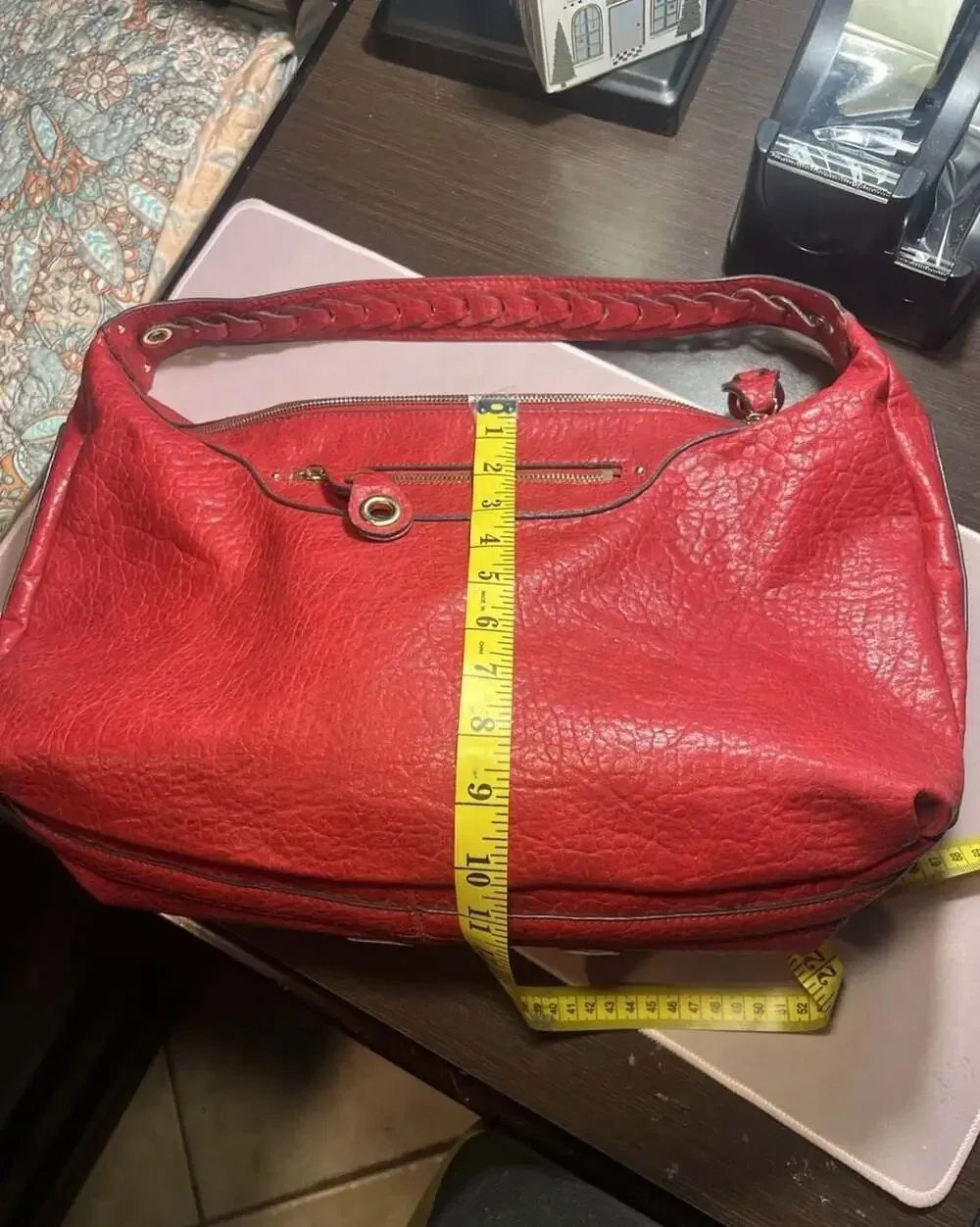 Jessica Simpson Red Textured Leather Hobo Shoulder Bag with Braided Strap